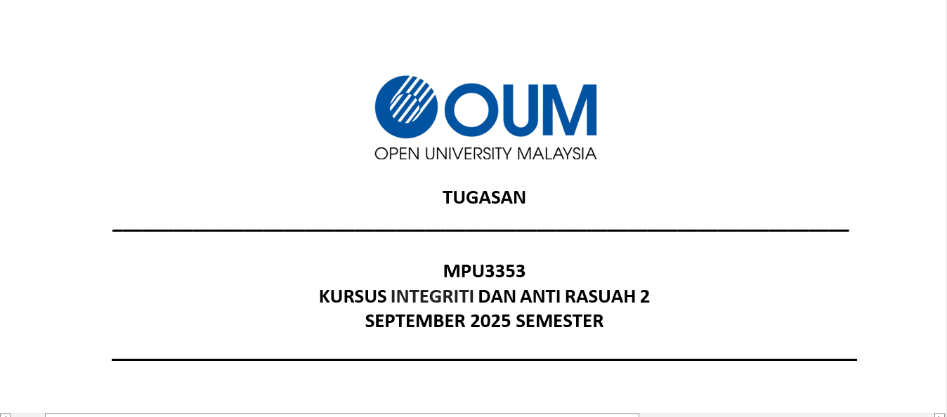 MPU3353 KURSUS INTEGRITI DAN ANTI RASUAH 2 SEPTEMBER 2025 SEMESTER 
